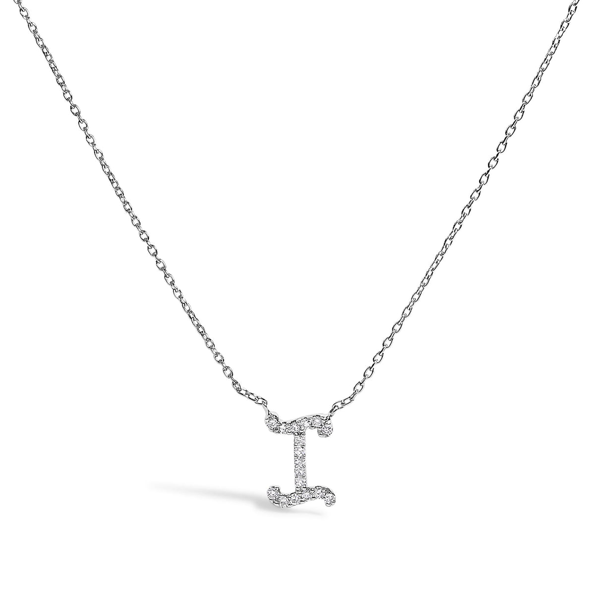 14K White Gold Diamond Accent "A-Z" Initial Script Style Pendant Necklace