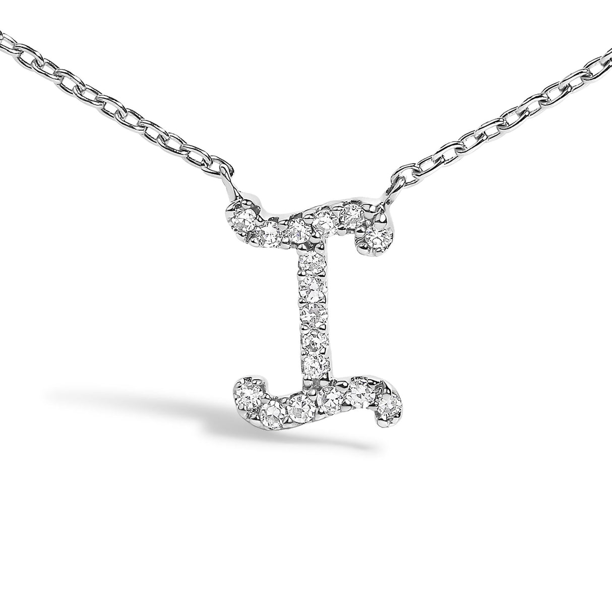 10K White Gold Diamond Accent A-Z Initial Script Style Pendant Necklace