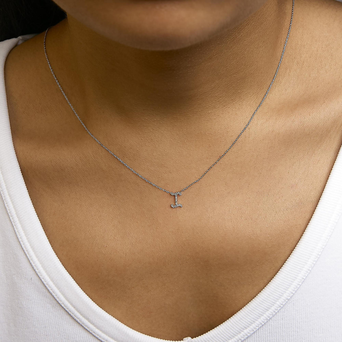 14K White Gold Diamond Accent "A-Z" Initial Script Style Pendant Necklace