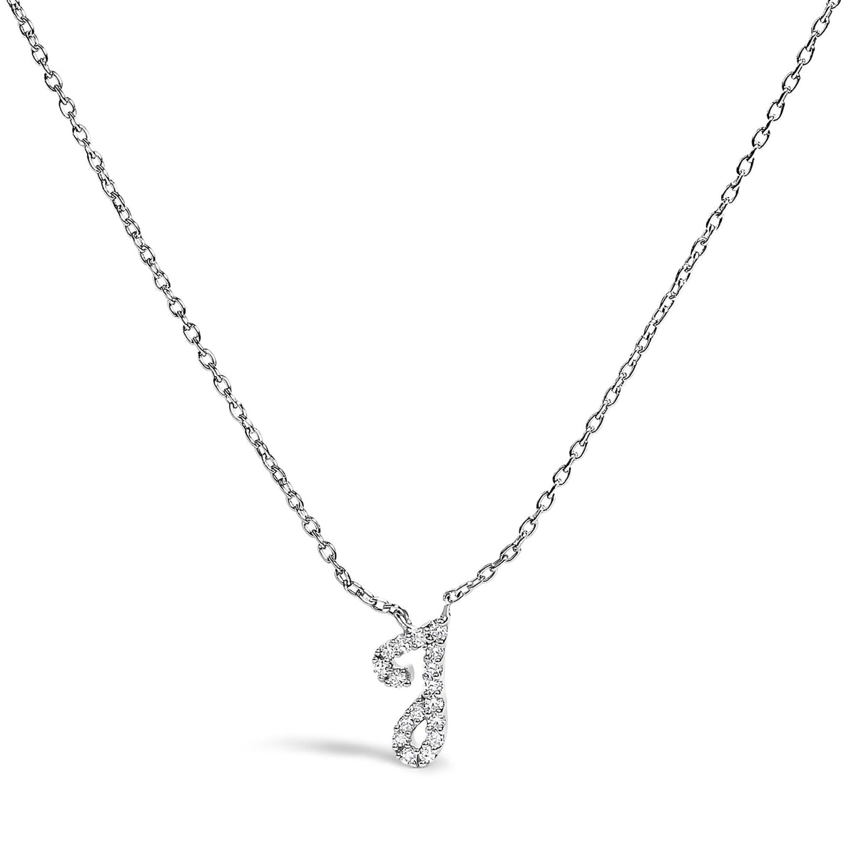 10K White Gold Diamond Accent A-Z Initial Script Style Pendant Necklace