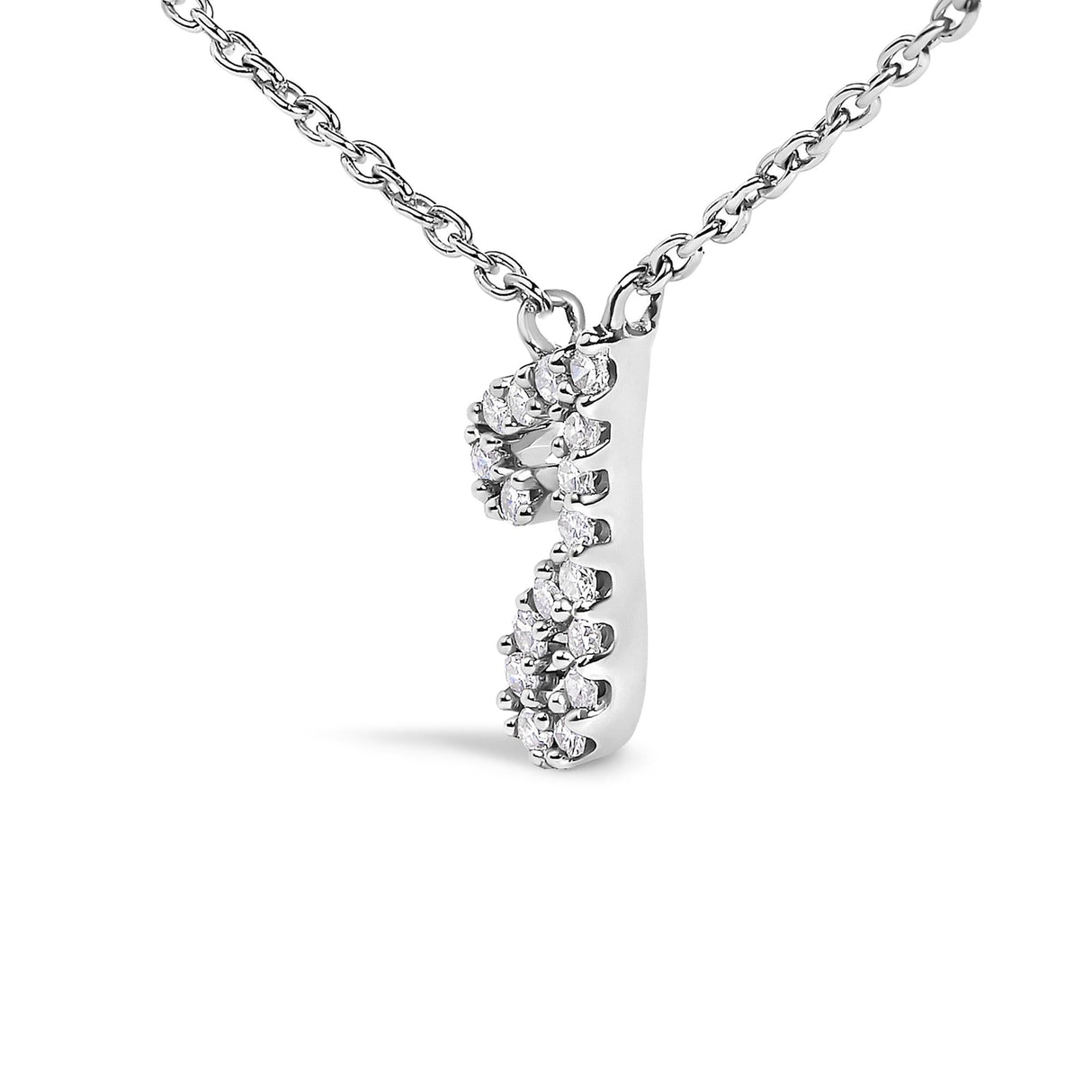 14K White Gold Diamond Accent "A-Z" Initial Script Style Pendant Necklace