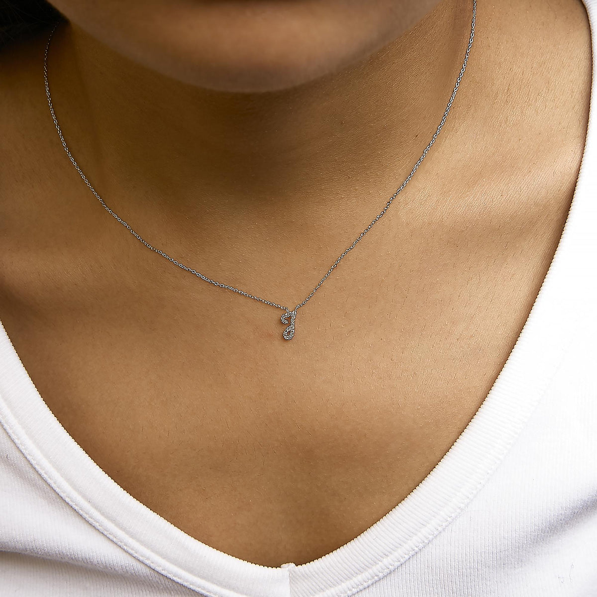 10K White Gold Diamond Accent A-Z Initial Script Style Pendant Necklace