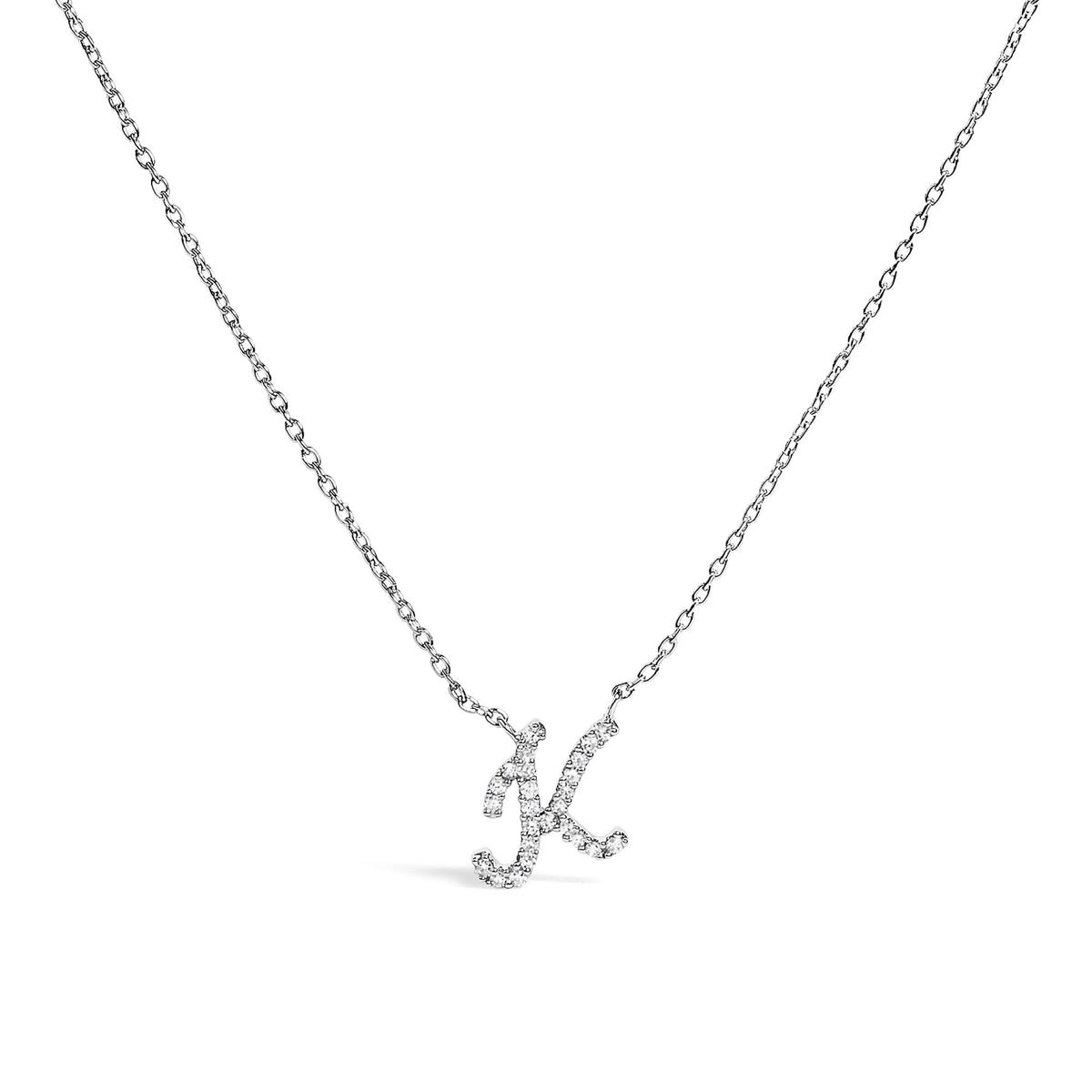 10K White Gold Diamond Accent A-Z Initial Script Style Pendant Necklace