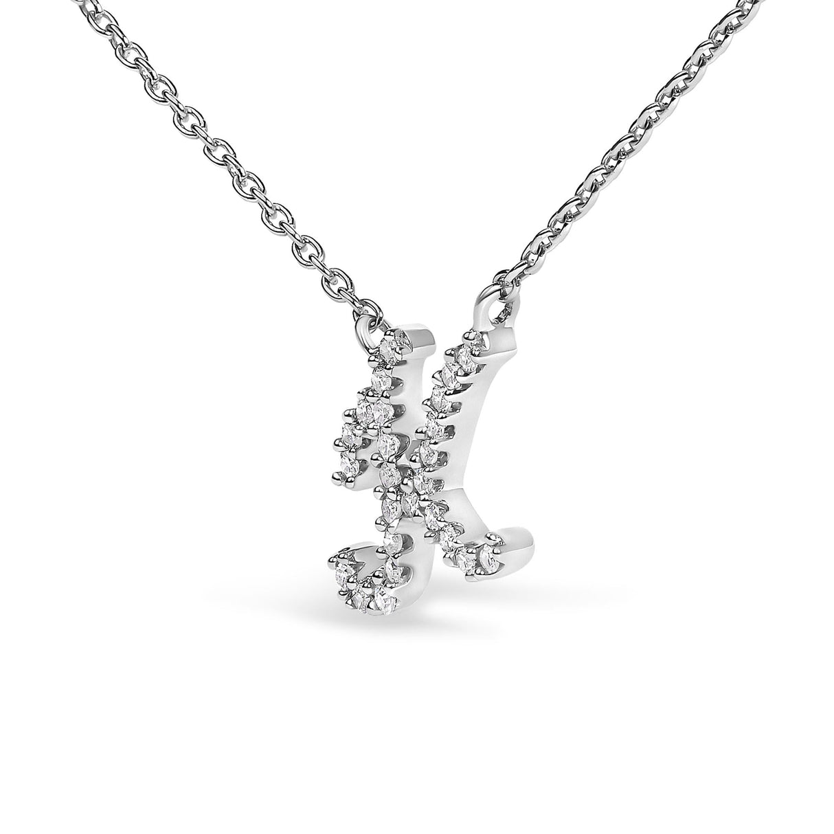 10K White Gold Diamond Accent A-Z Initial Script Style Pendant Necklace