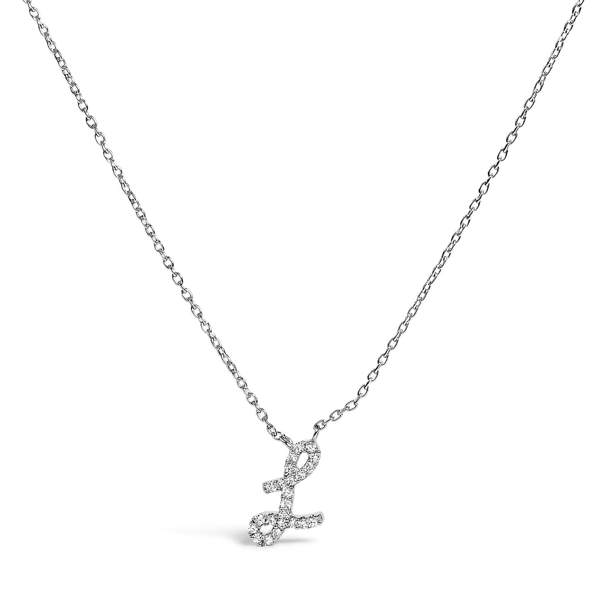 10K White Gold Diamond Accent A-Z Initial Script Style Pendant Necklace