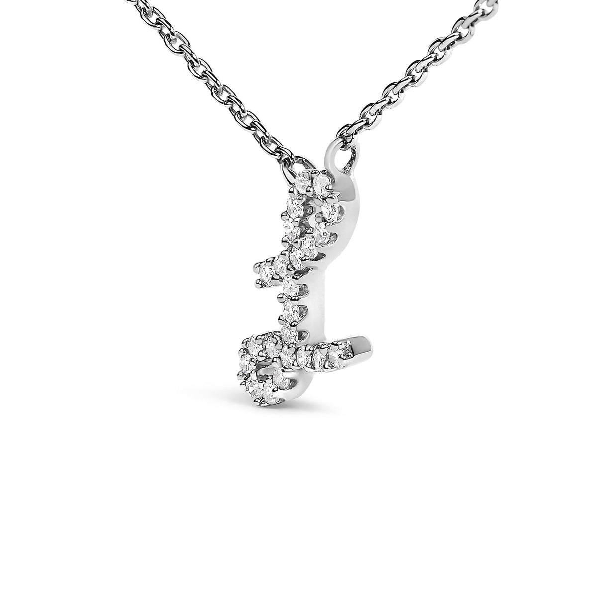 10K White Gold Diamond Accent A-Z Initial Script Style Pendant Necklace