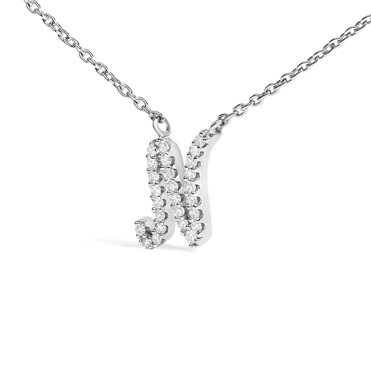 10K White Gold Diamond Accent A-Z Initial Script Style Pendant Necklace