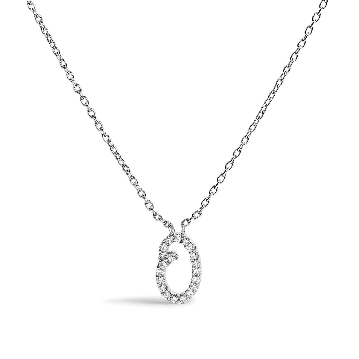 14K White Gold Diamond Accent "A-Z" Initial Script Style Pendant Necklace