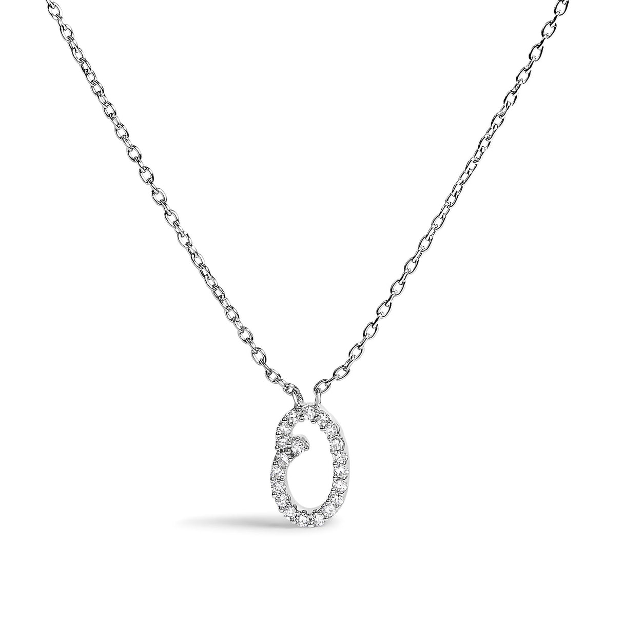 10K White Gold Diamond Accent A-Z Initial Script Style Pendant Necklace
