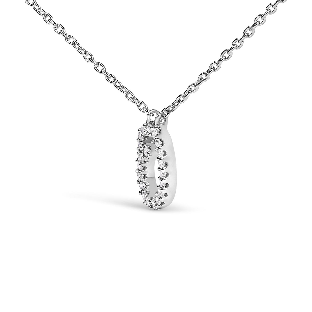 10K White Gold Diamond Accent A-Z Initial Script Style Pendant Necklace