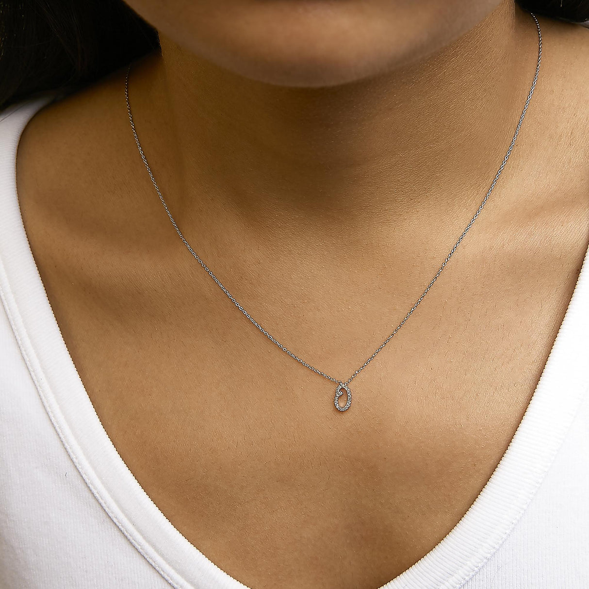 10K White Gold Diamond Accent A-Z Initial Script Style Pendant Necklace