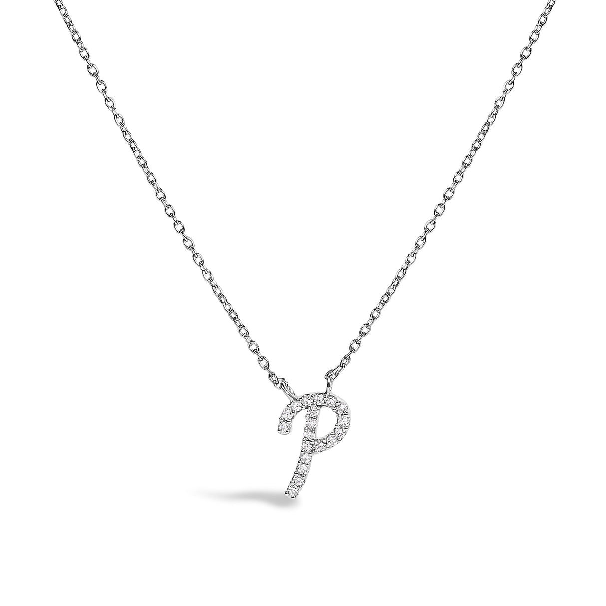 14K White Gold Diamond Accent "A" Initial Script Style Pendant Necklace