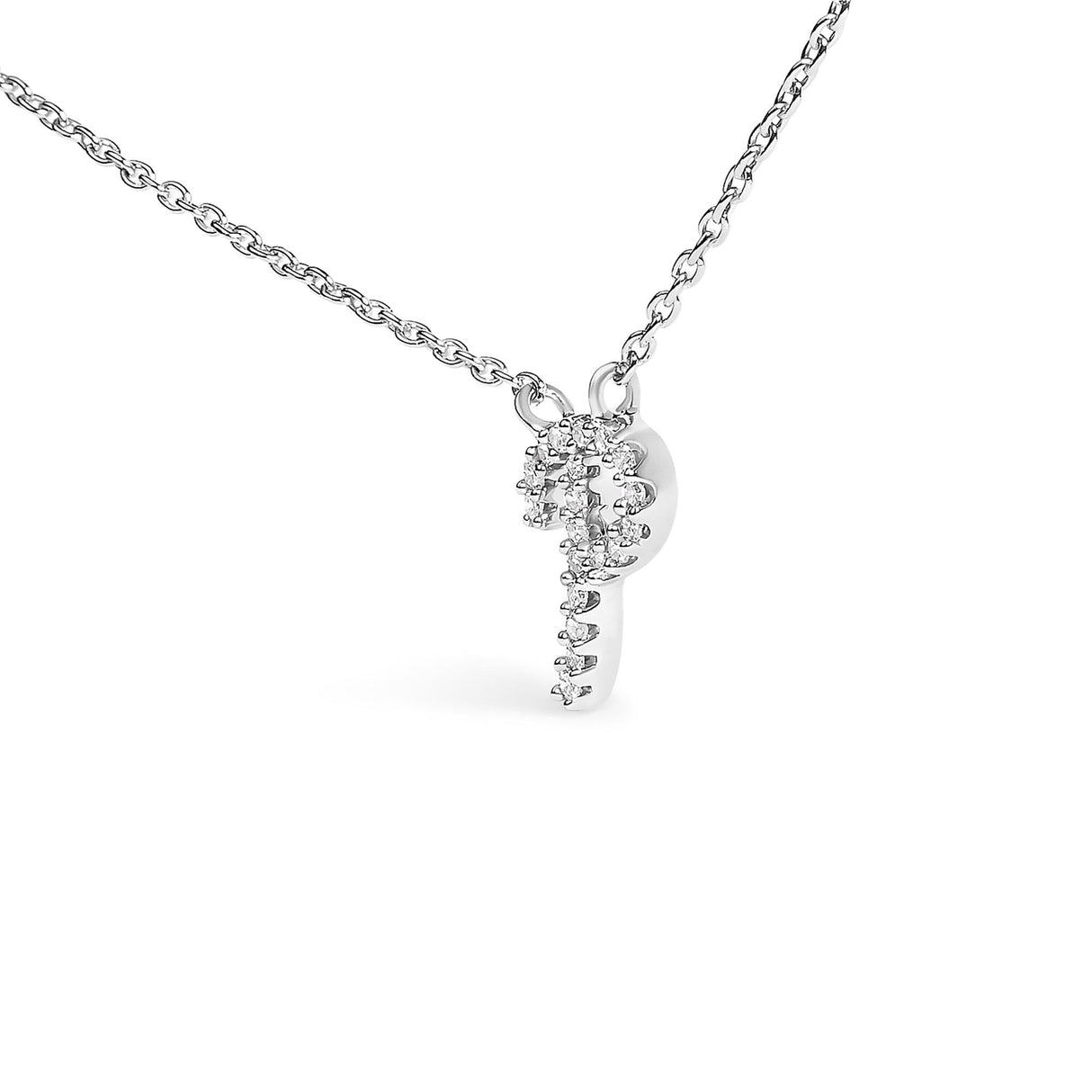 10K White Gold Diamond Accent A-Z Initial Script Style Pendant Necklace