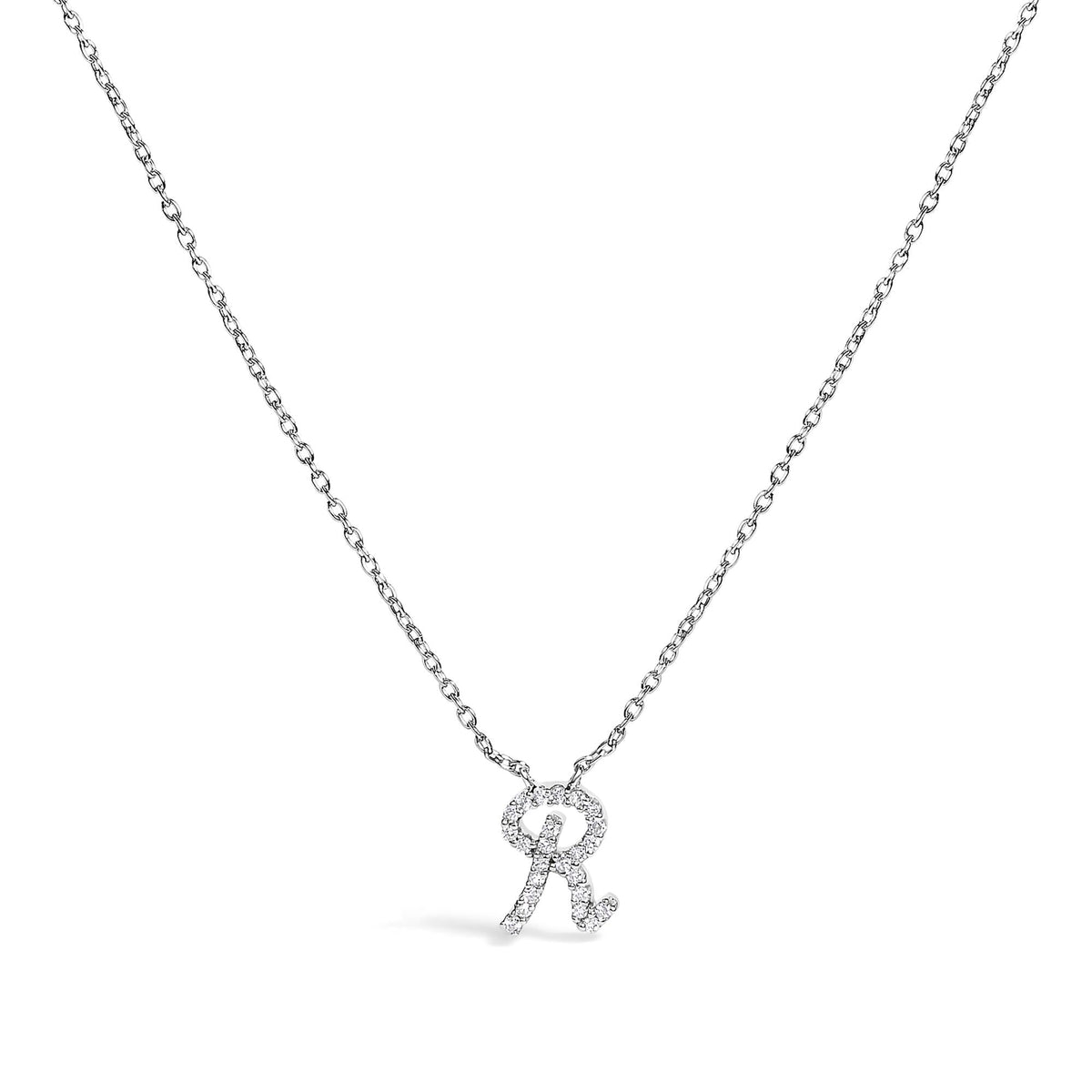 10K White Gold Diamond Accent A-Z Initial Script Style Pendant Necklace