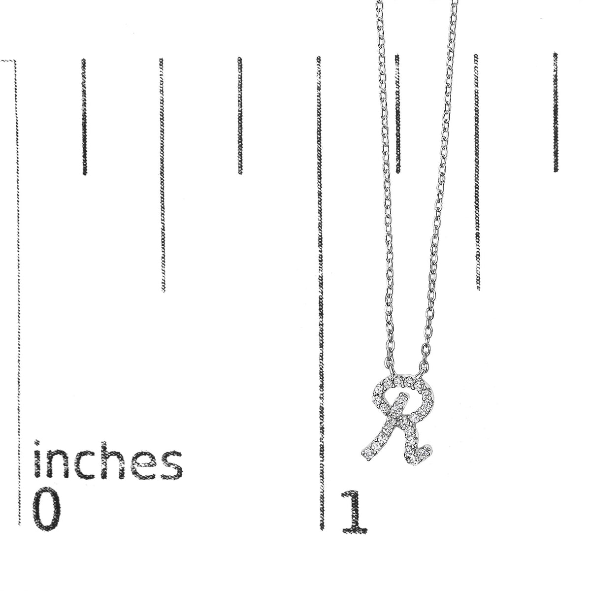 14K White Gold Diamond Accent "A-Z" Initial Script Style Pendant Necklace
