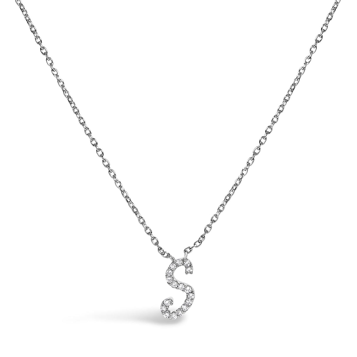 10K White Gold Diamond Accent A-Z Initial Script Style Pendant Necklace