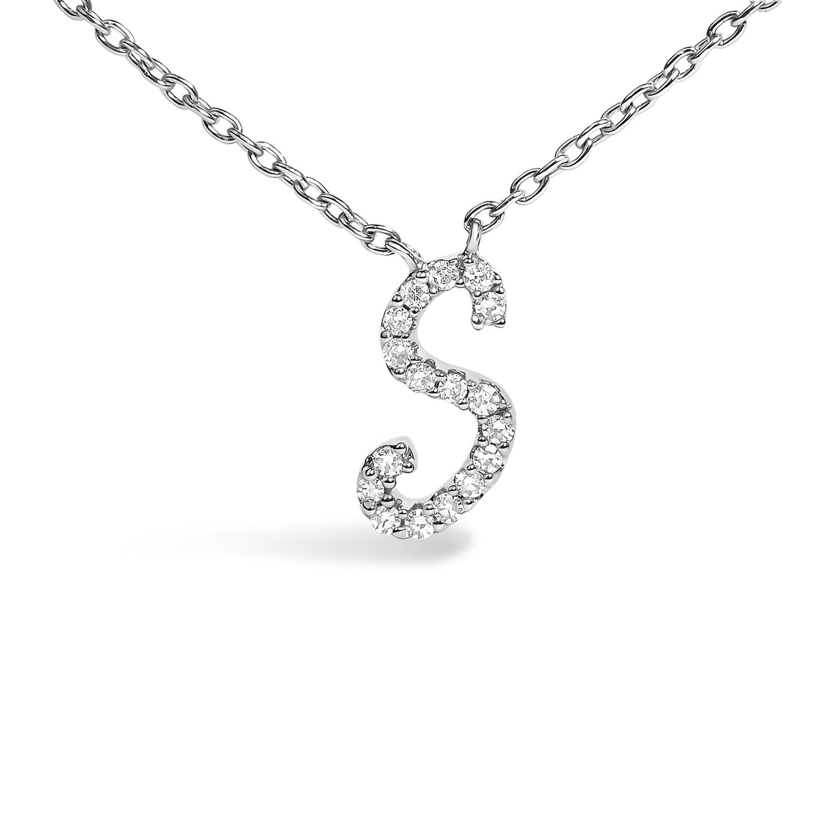 10K White Gold Diamond Accent A-Z Initial Script Style Pendant Necklace