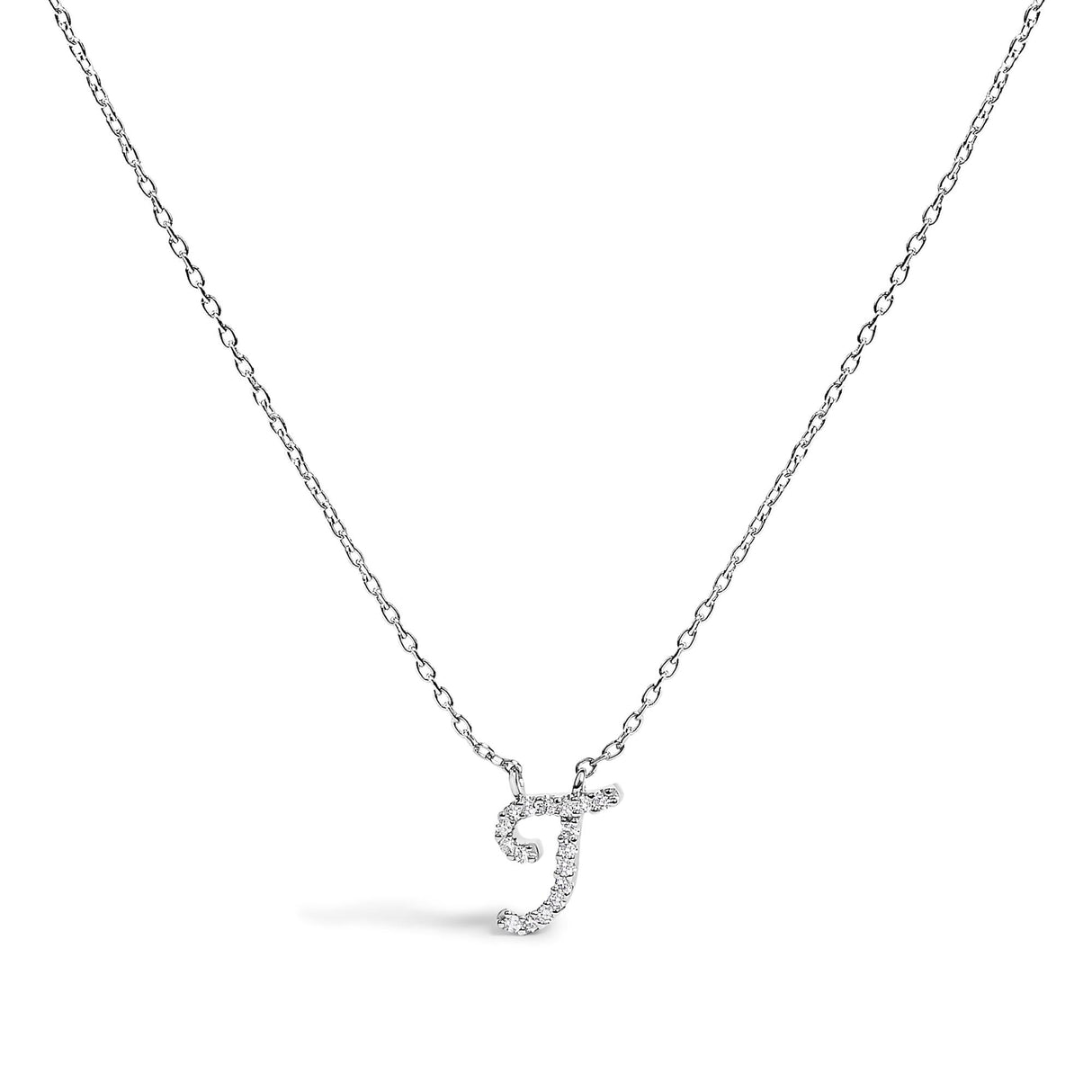10K White Gold Diamond Accent A-Z Initial Script Style Pendant Necklace
