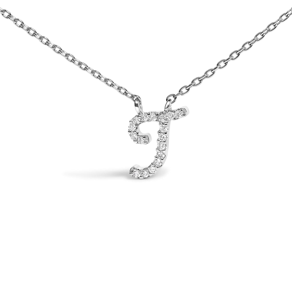 10K White Gold Diamond Accent A-Z Initial Script Style Pendant Necklace