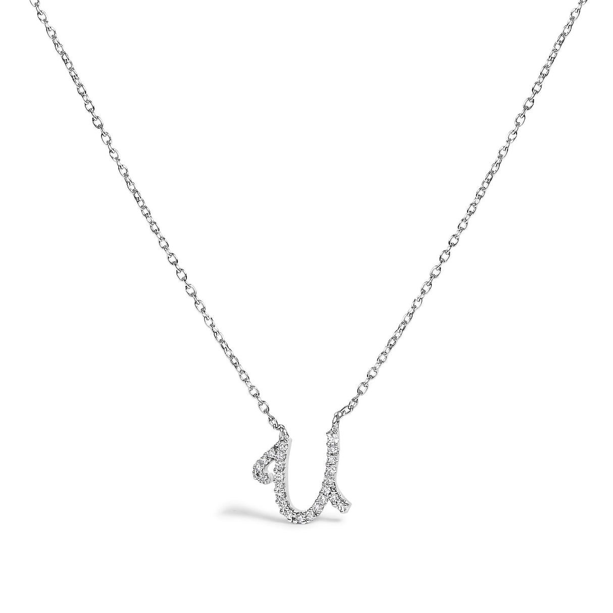 10K White Gold Diamond Accent A-Z Initial Script Style Pendant Necklace