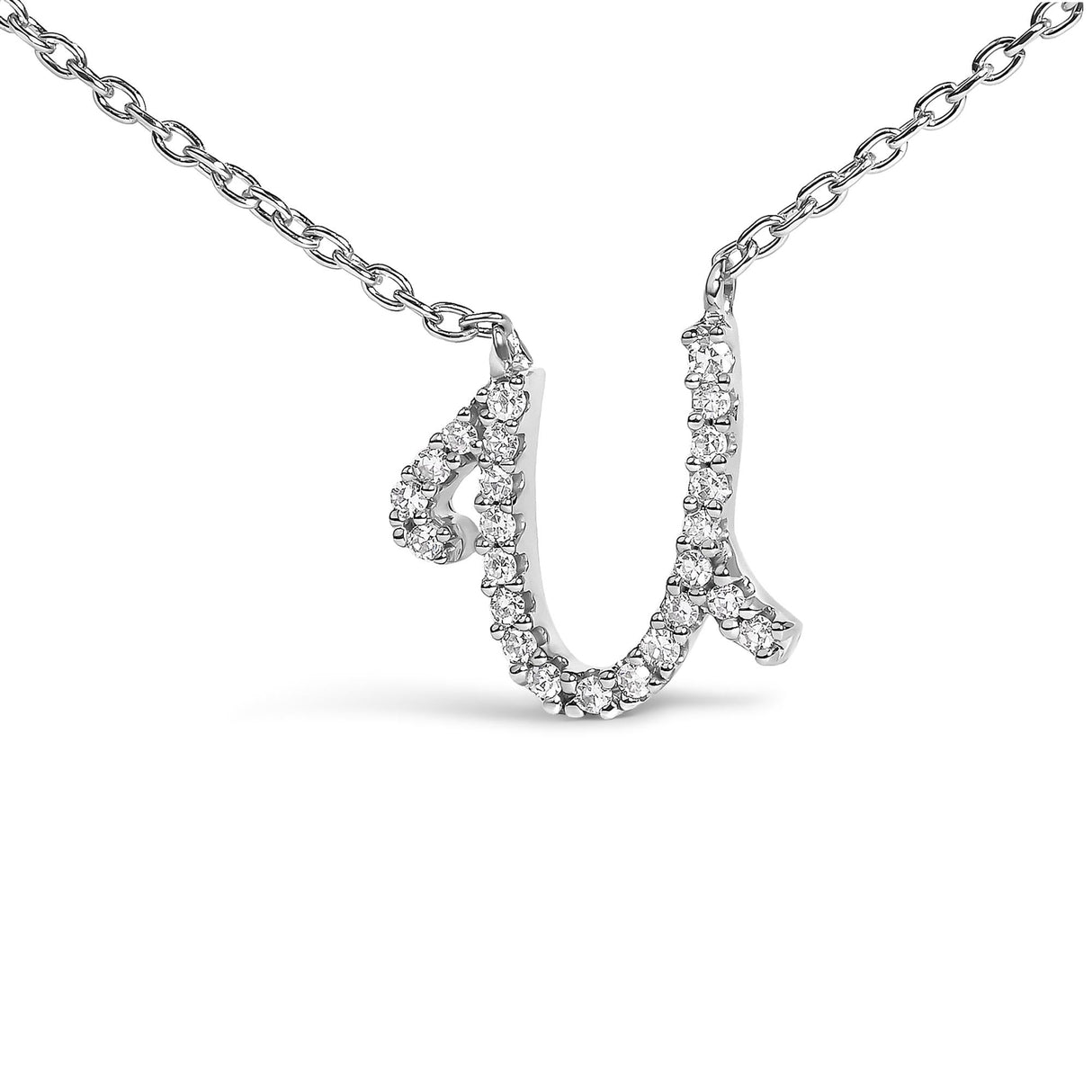 10K White Gold Diamond Accent A-Z Initial Script Style Pendant Necklace