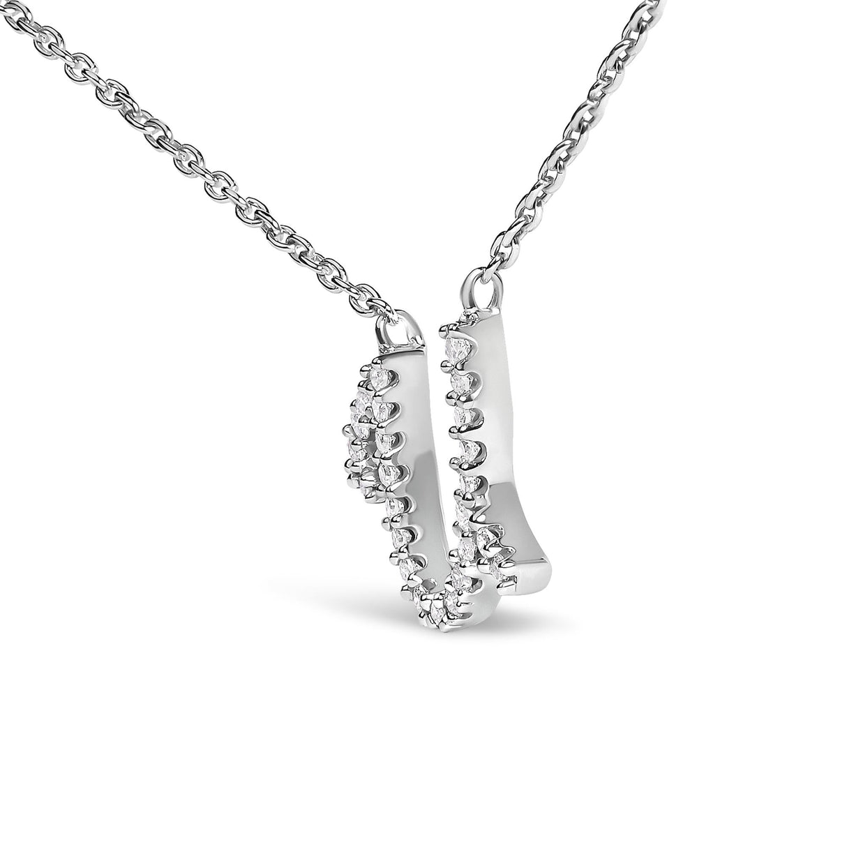 10K White Gold Diamond Accent A-Z Initial Script Style Pendant Necklace