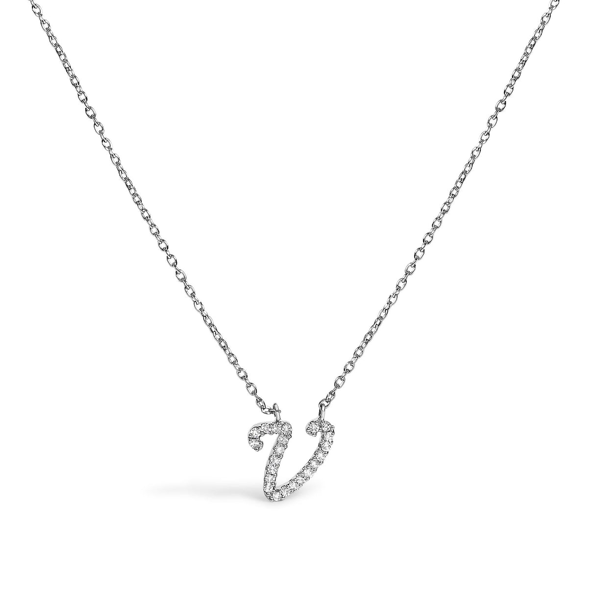 10K White Gold Diamond Accent A-Z Initial Script Style Pendant Necklace