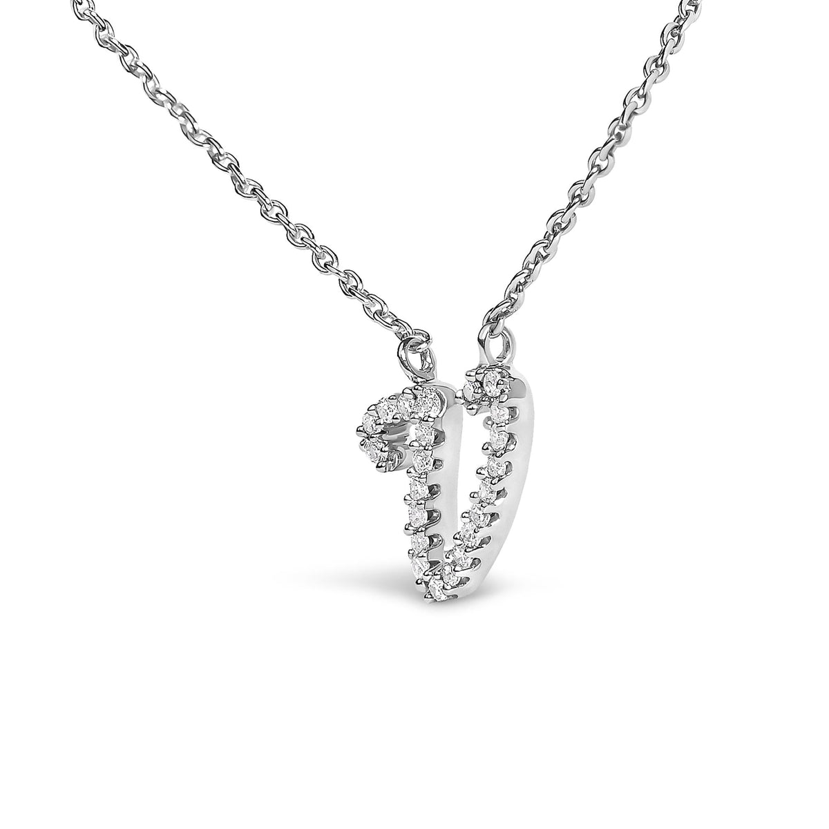 10K White Gold Diamond Accent A-Z Initial Script Style Pendant Necklace