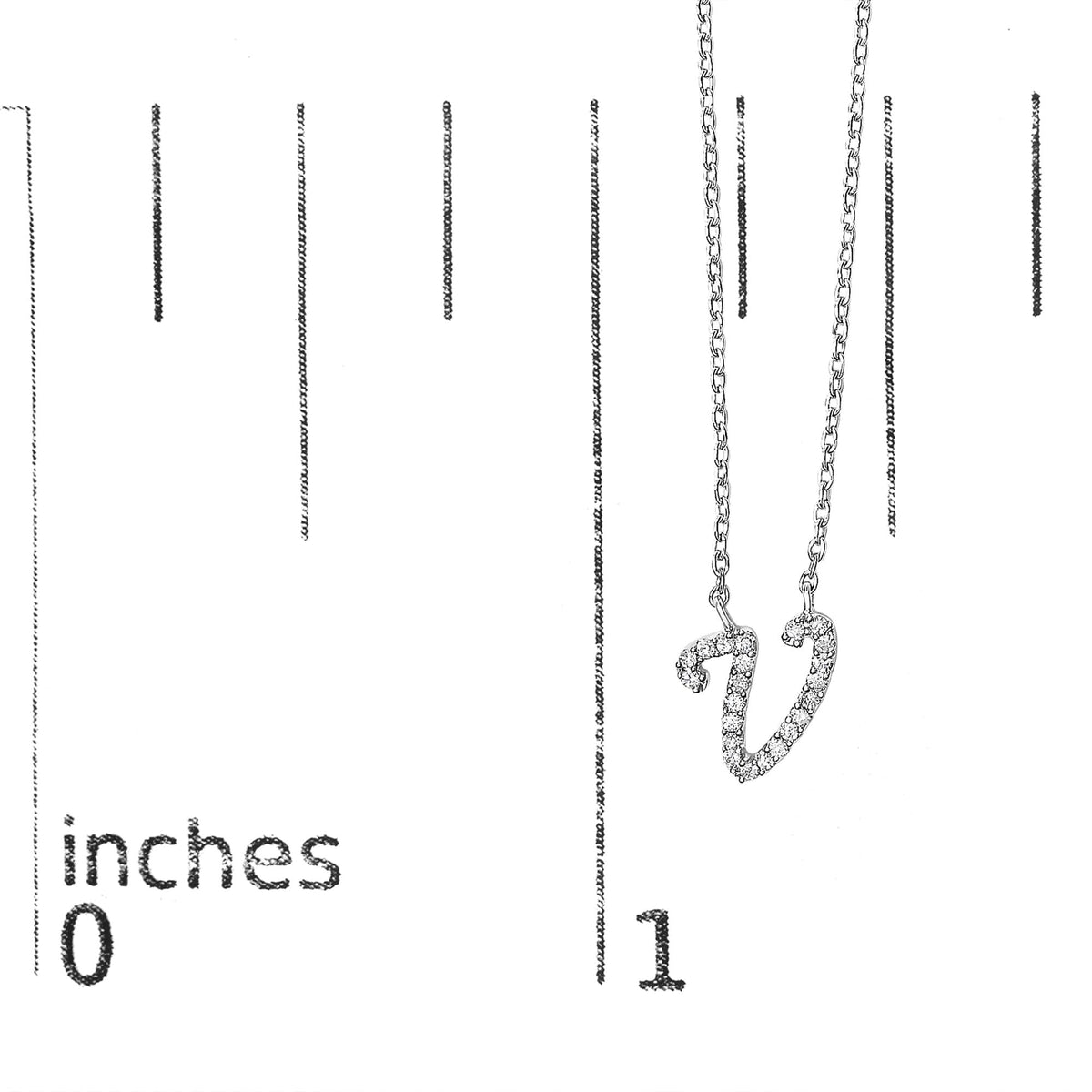 10K White Gold Diamond Accent A-Z Initial Script Style Pendant Necklace