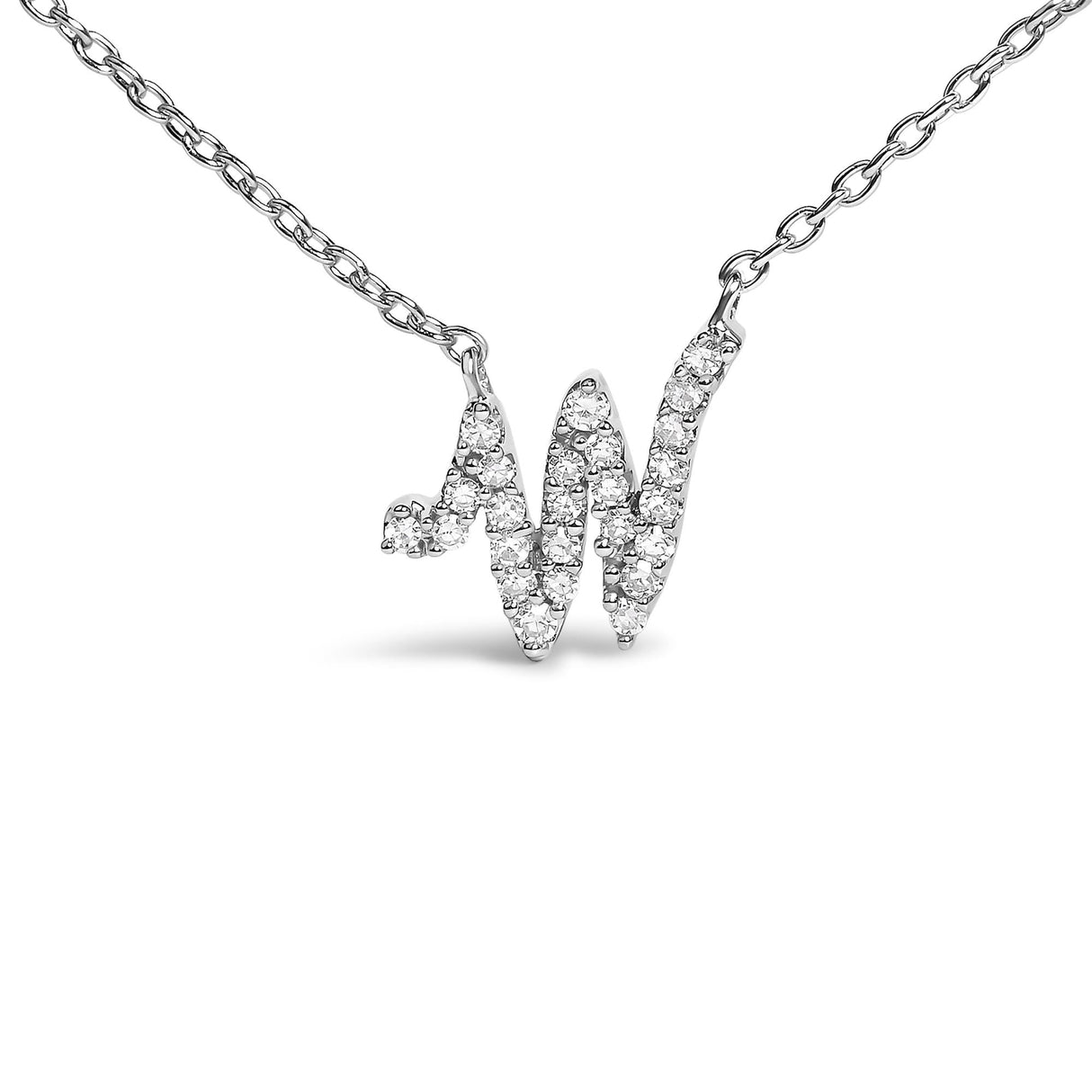 10K White Gold Diamond Accent A-Z Initial Script Style Pendant Necklace