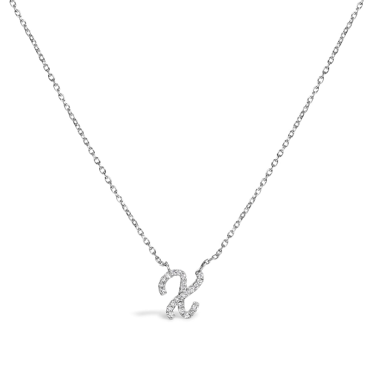 10K White Gold Diamond Accent A-Z Initial Script Style Pendant Necklace