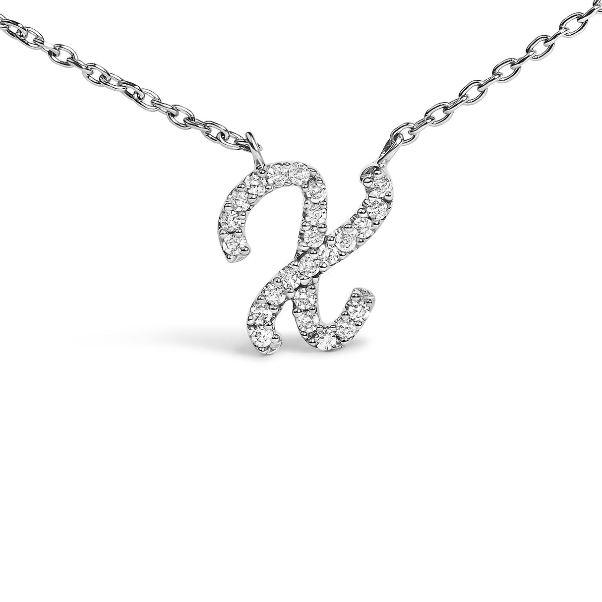 10K White Gold Diamond Accent A-Z Initial Script Style Pendant Necklace