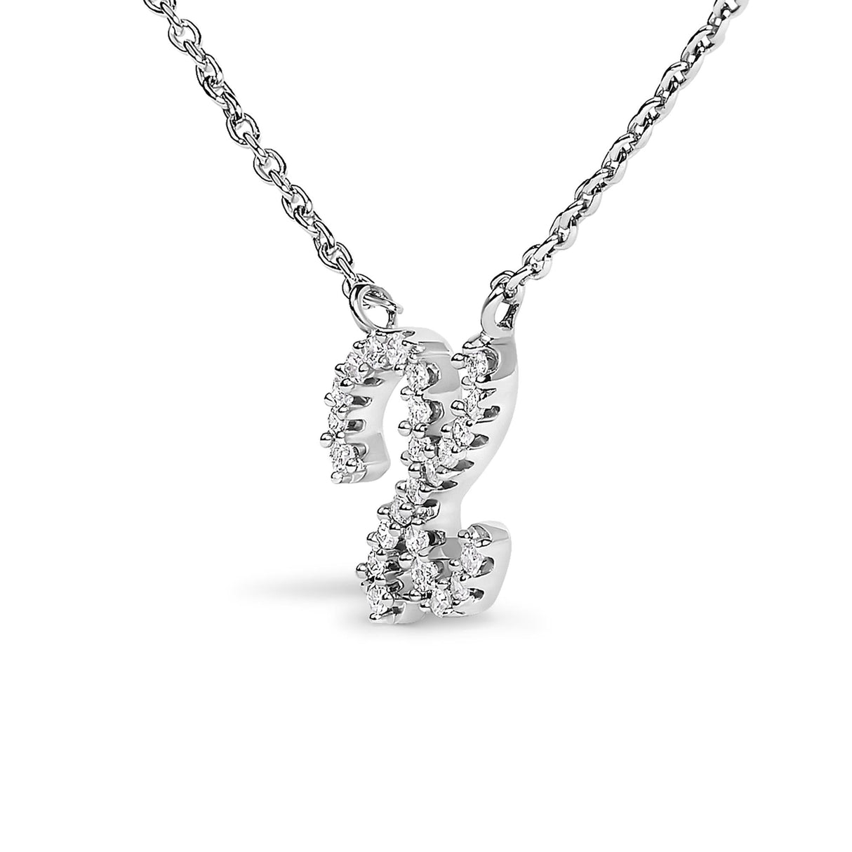 14K White Gold Diamond Accent "A-Z" Initial Script Style Pendant Necklace