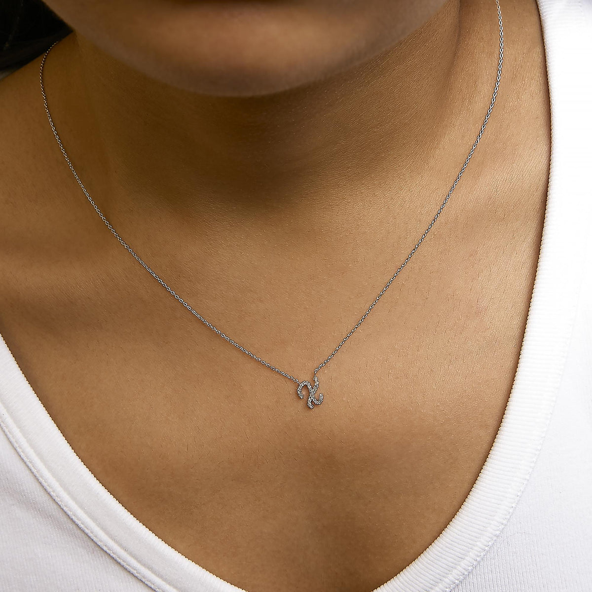 10K White Gold Diamond Accent A-Z Initial Script Style Pendant Necklace