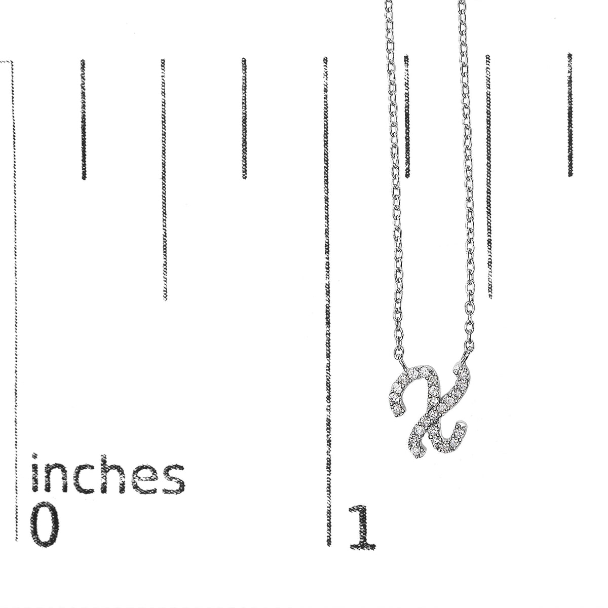 10K White Gold Diamond Accent A-Z Initial Script Style Pendant Necklace