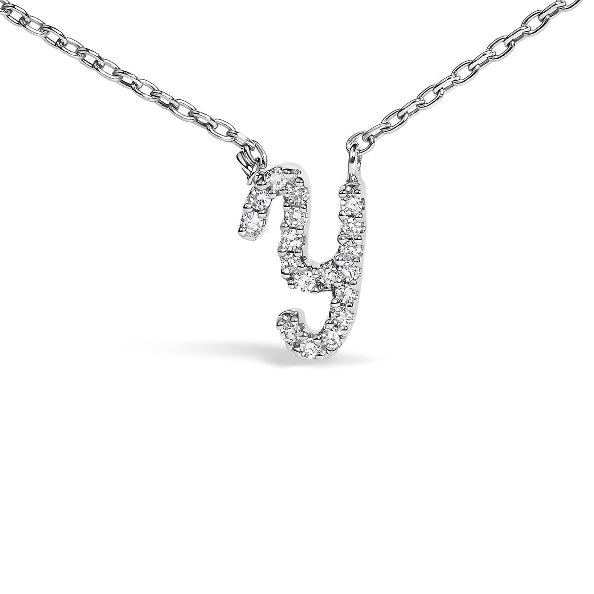 10K White Gold Diamond Accent A-Z Initial Script Style Pendant Necklace