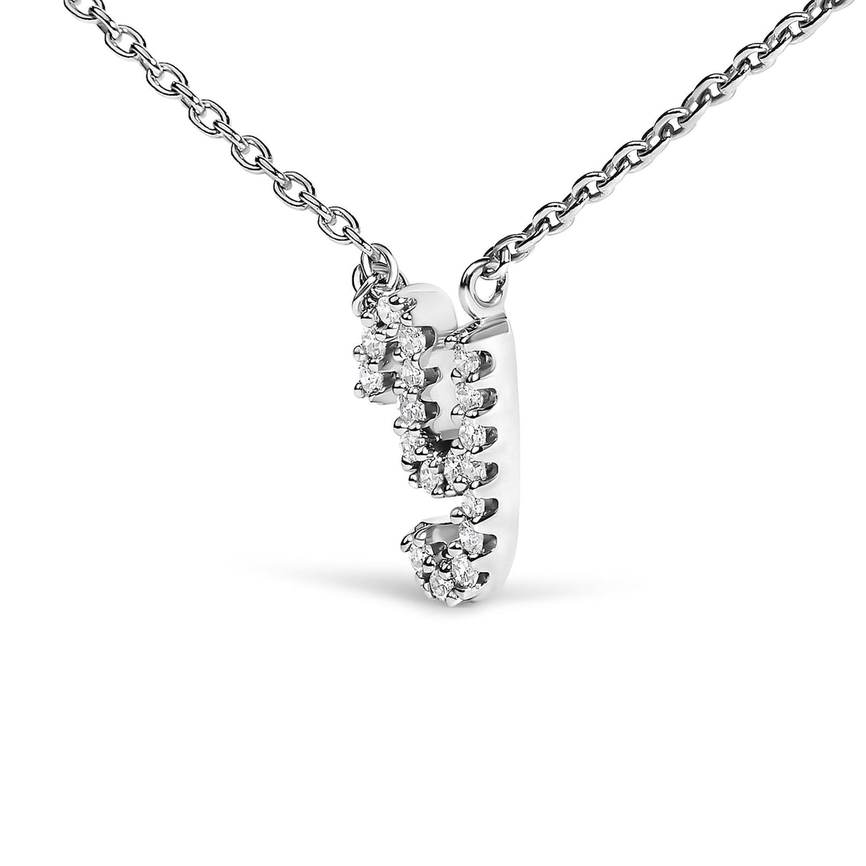 10K White Gold Diamond Accent A-Z Initial Script Style Pendant Necklace