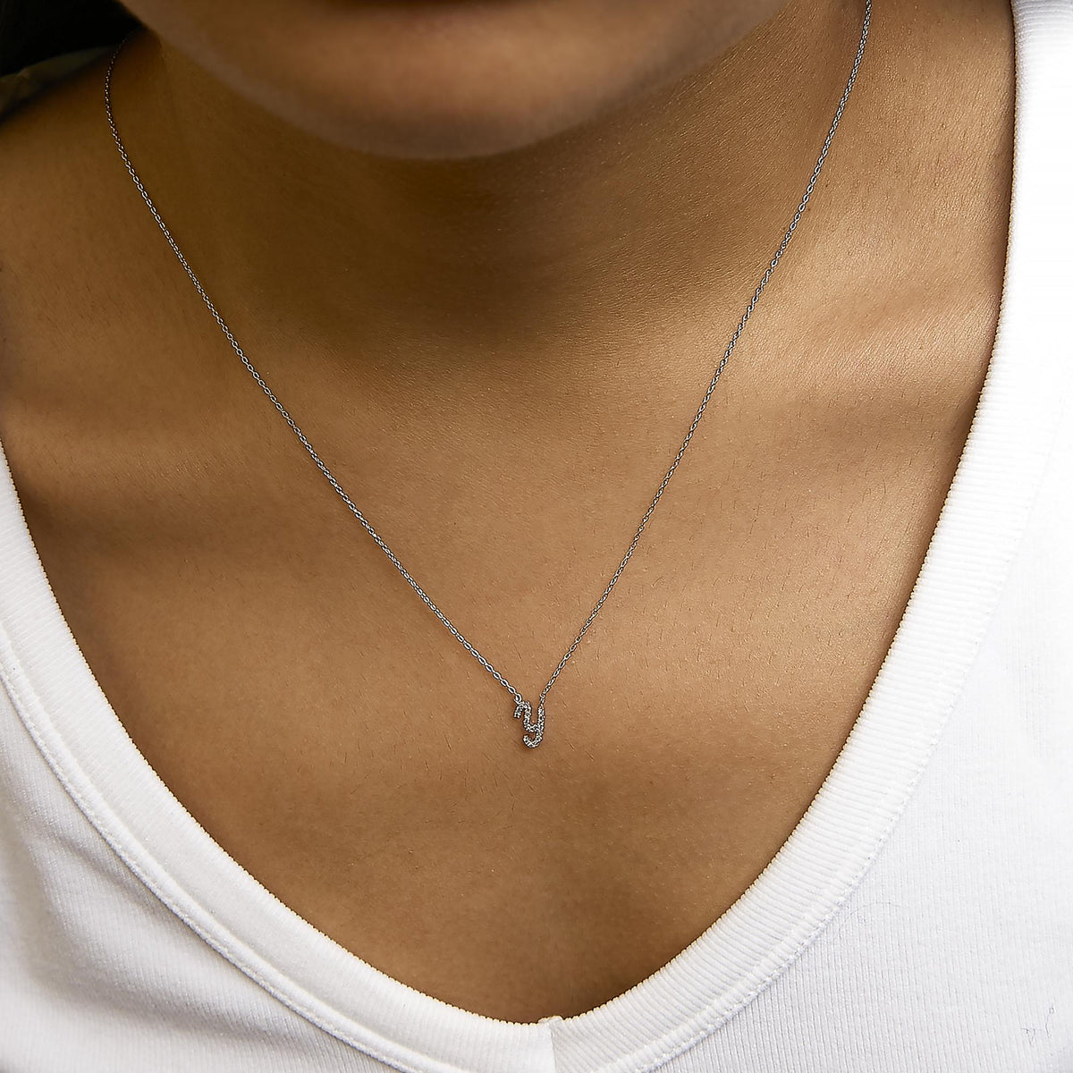 10K White Gold Diamond Accent A-Z Initial Script Style Pendant Necklace