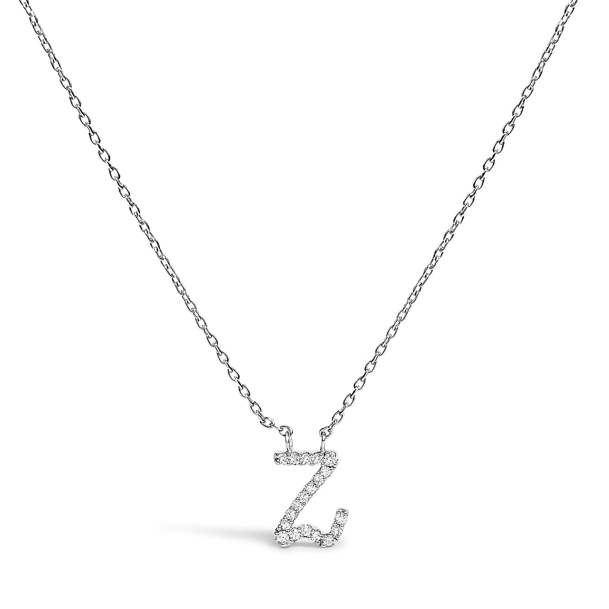 14K White Gold Diamond Accent "A" Initial Script Style Pendant Necklace