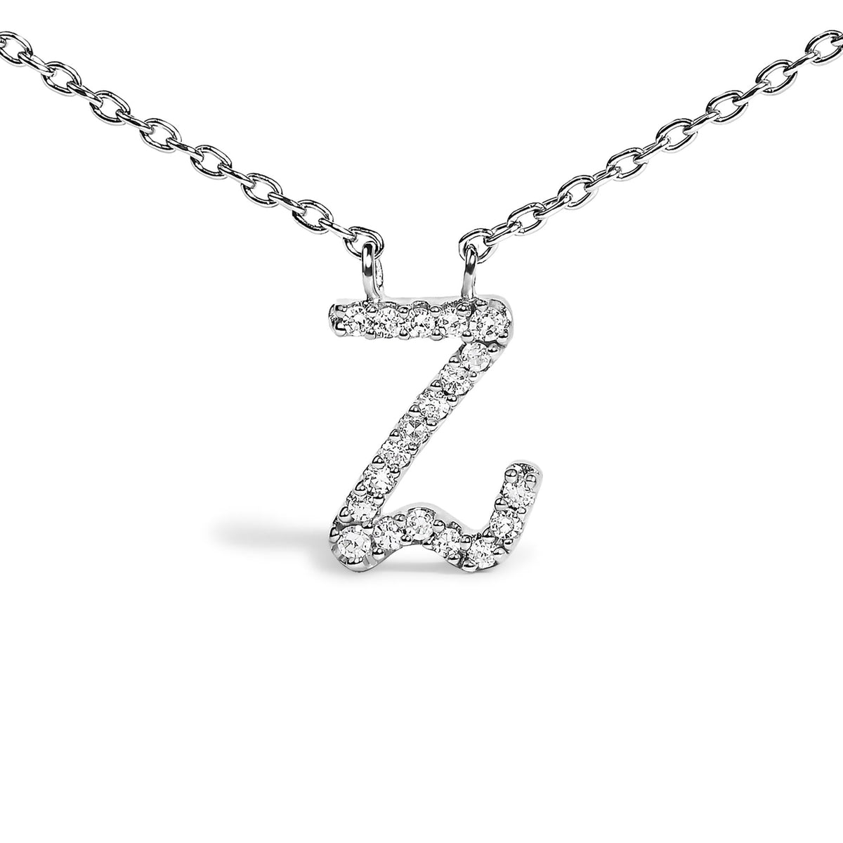 10K White Gold Diamond Accent A-Z Initial Script Style Pendant Necklace