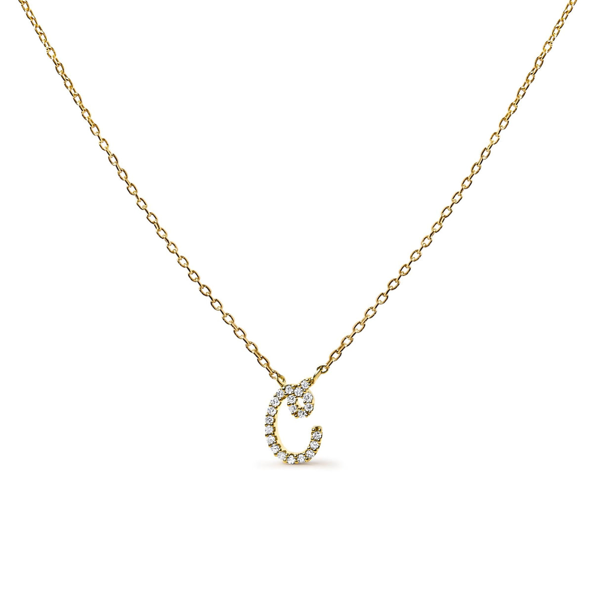10K Yellow Gold Diamond Accent A-Z Initial Script Style Pendant Necklace
