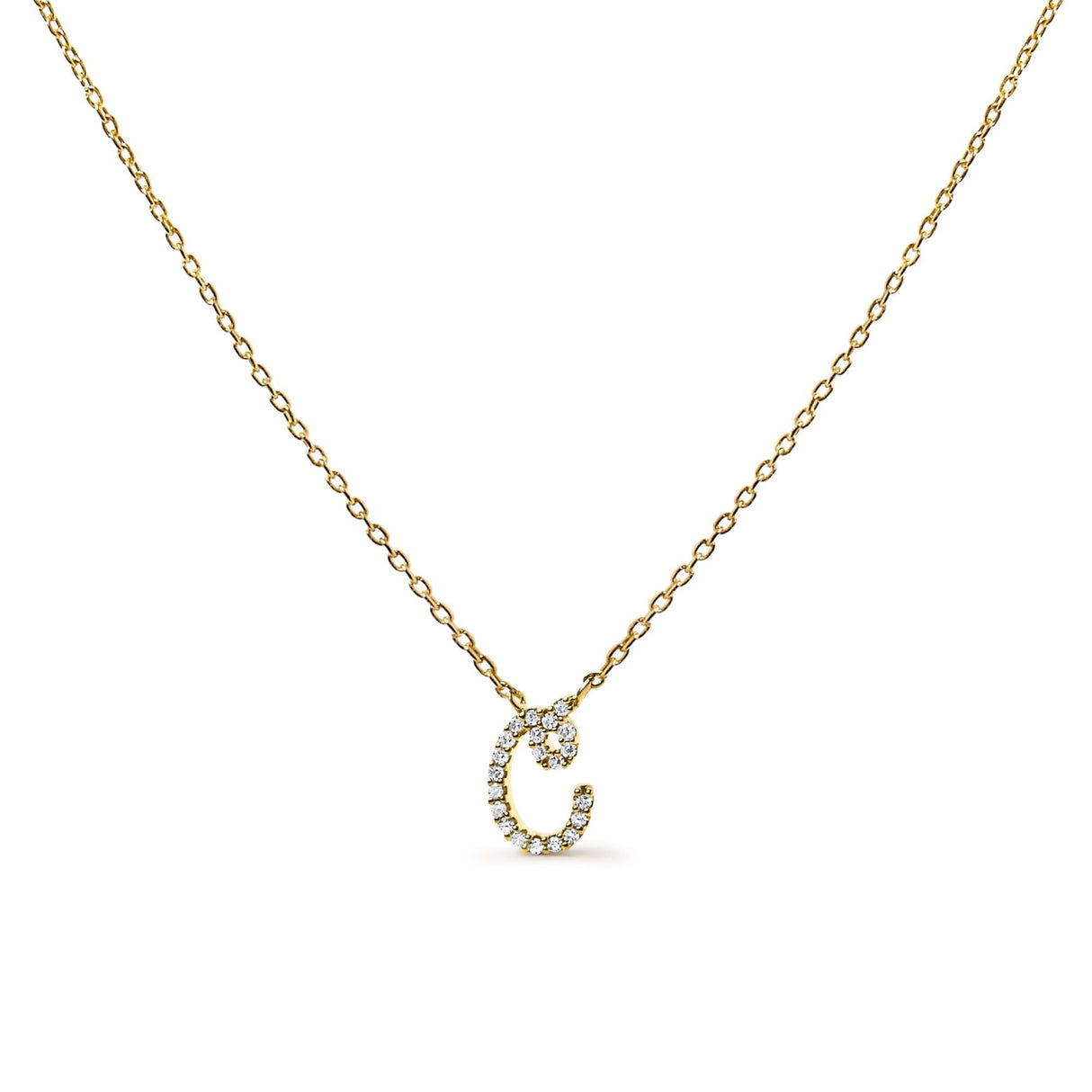 14K Yellow Gold Diamond Accent "A-Z" Initial Script Style Pendant Necklace