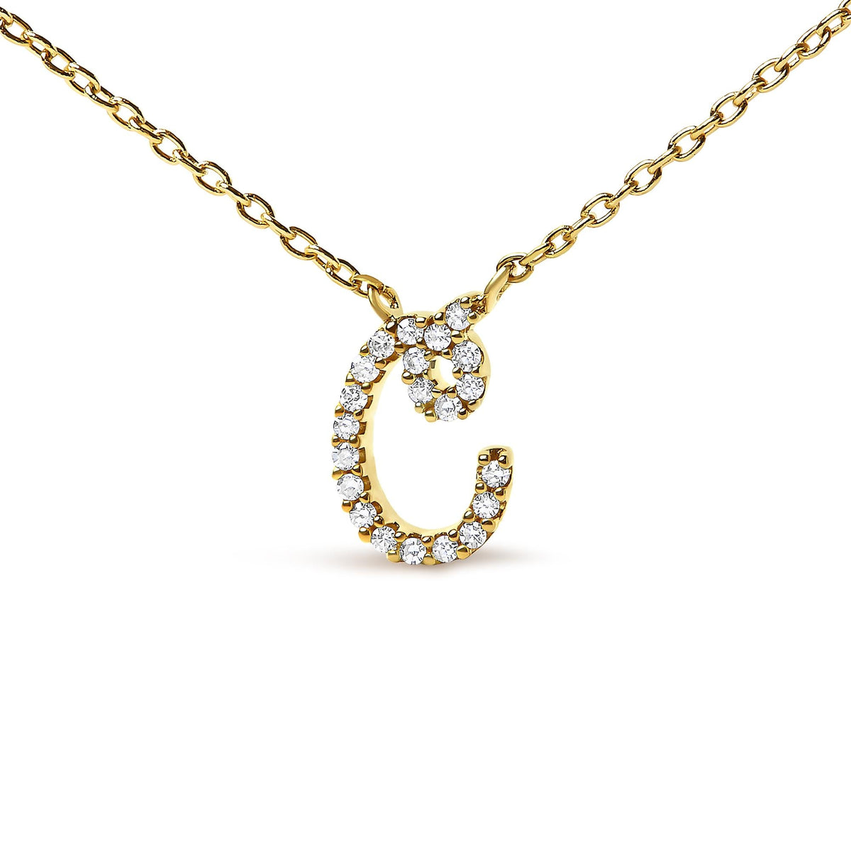 10K Yellow Gold Diamond Accent A-Z Initial Script Style Pendant Necklace
