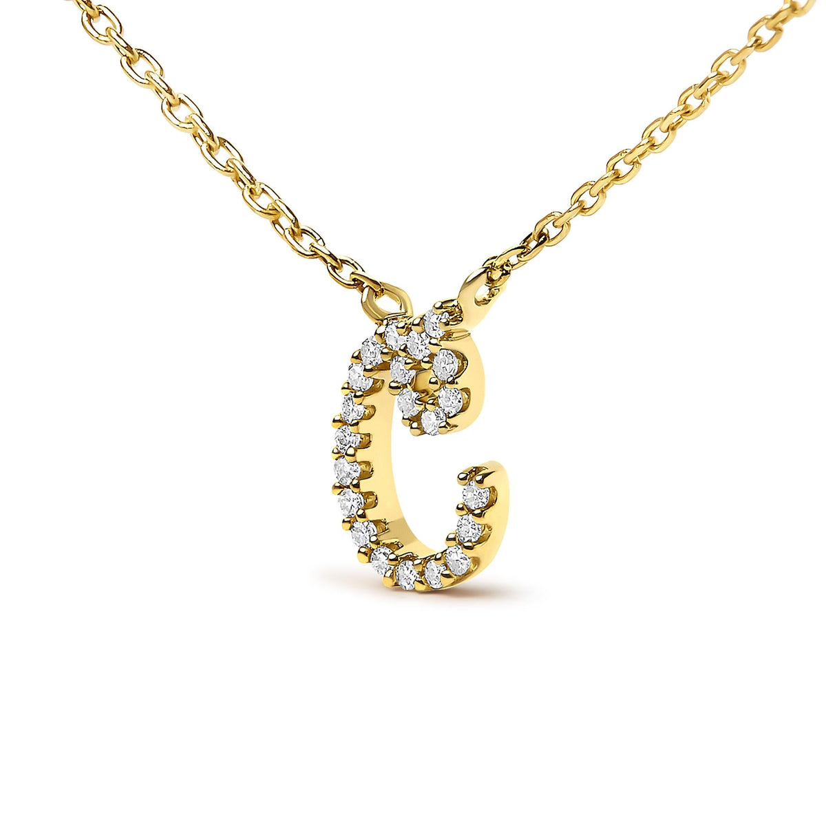 14K Yellow Gold Diamond Accent "A-Z" Initial Script Style Pendant Necklace