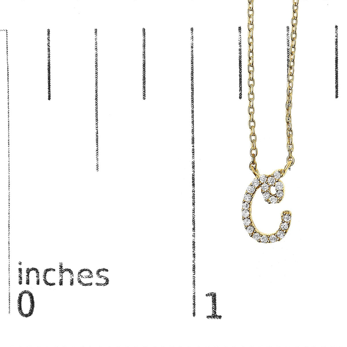 10K Yellow Gold Diamond Accent A-Z Initial Script Style Pendant Necklace