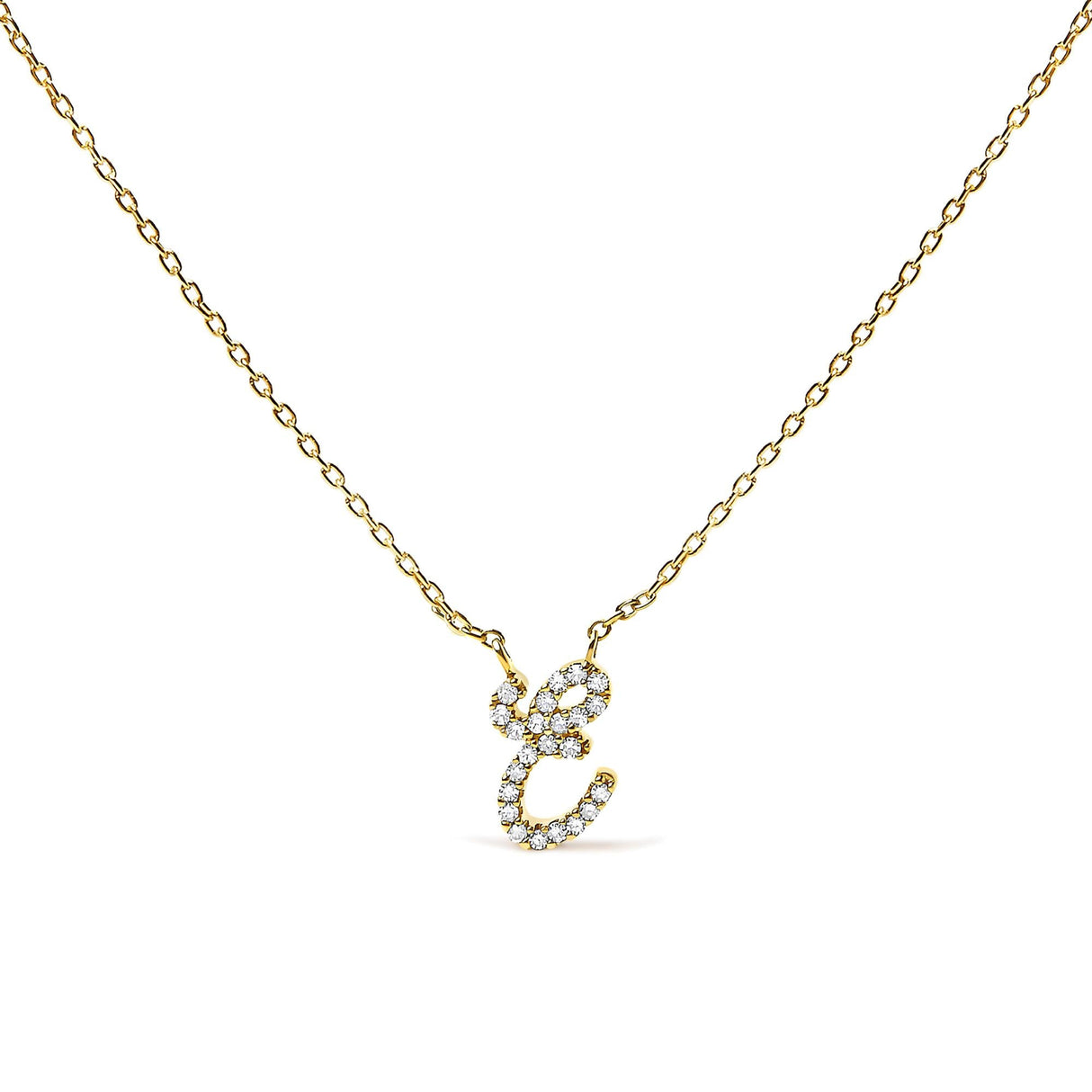 14K Yellow Gold Diamond Accent "A-Z" Initial Script Style Pendant Necklace