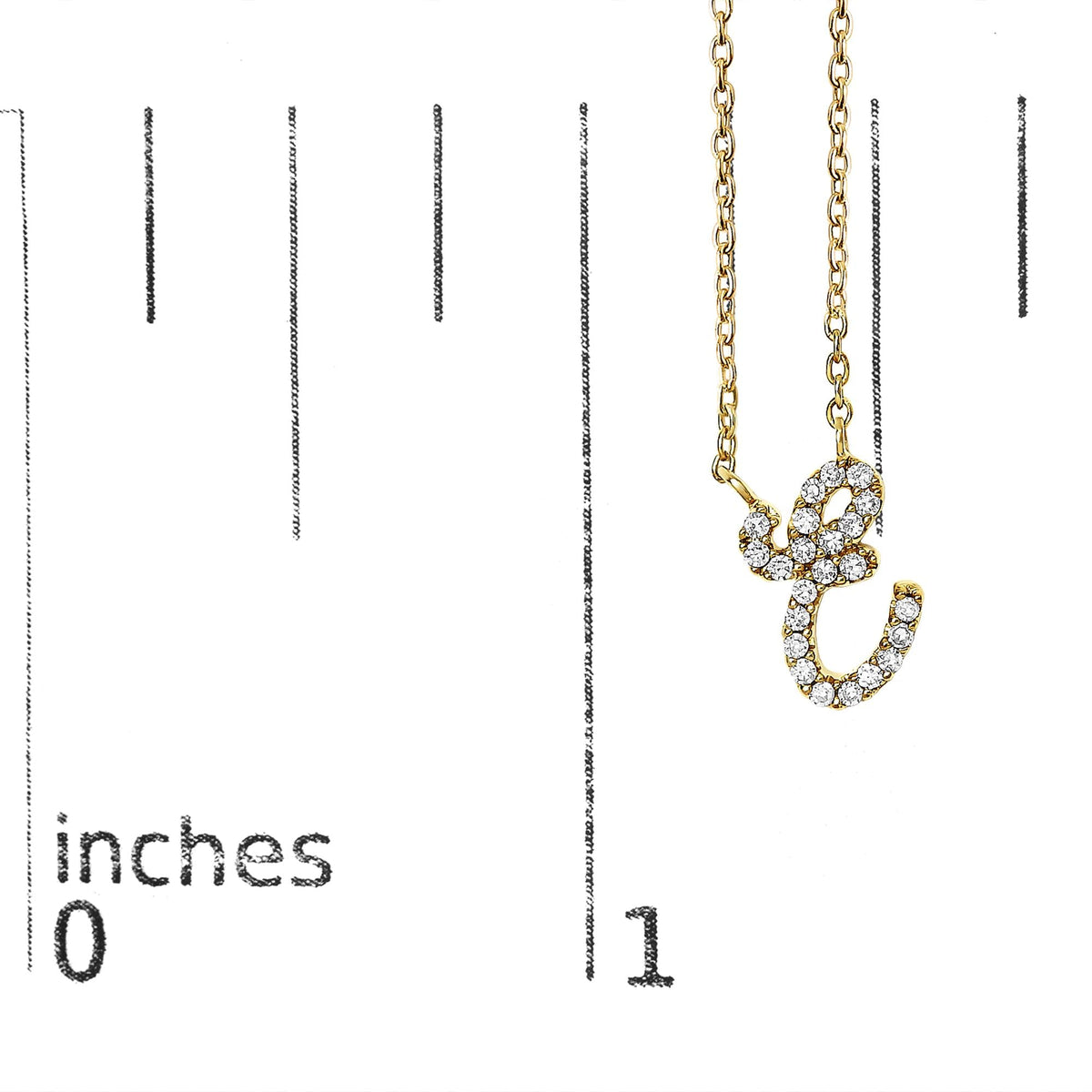 14K Yellow Gold Diamond Accent "A-Z" Initial Script Style Pendant Necklace