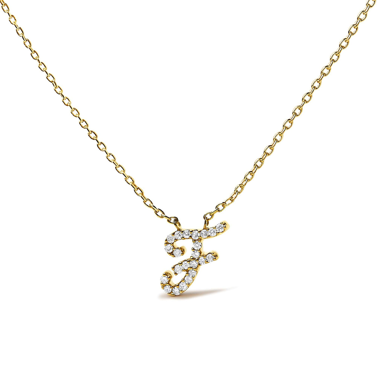 10K Yellow Gold Diamond Accent A-Z Initial Script Style Pendant Necklace