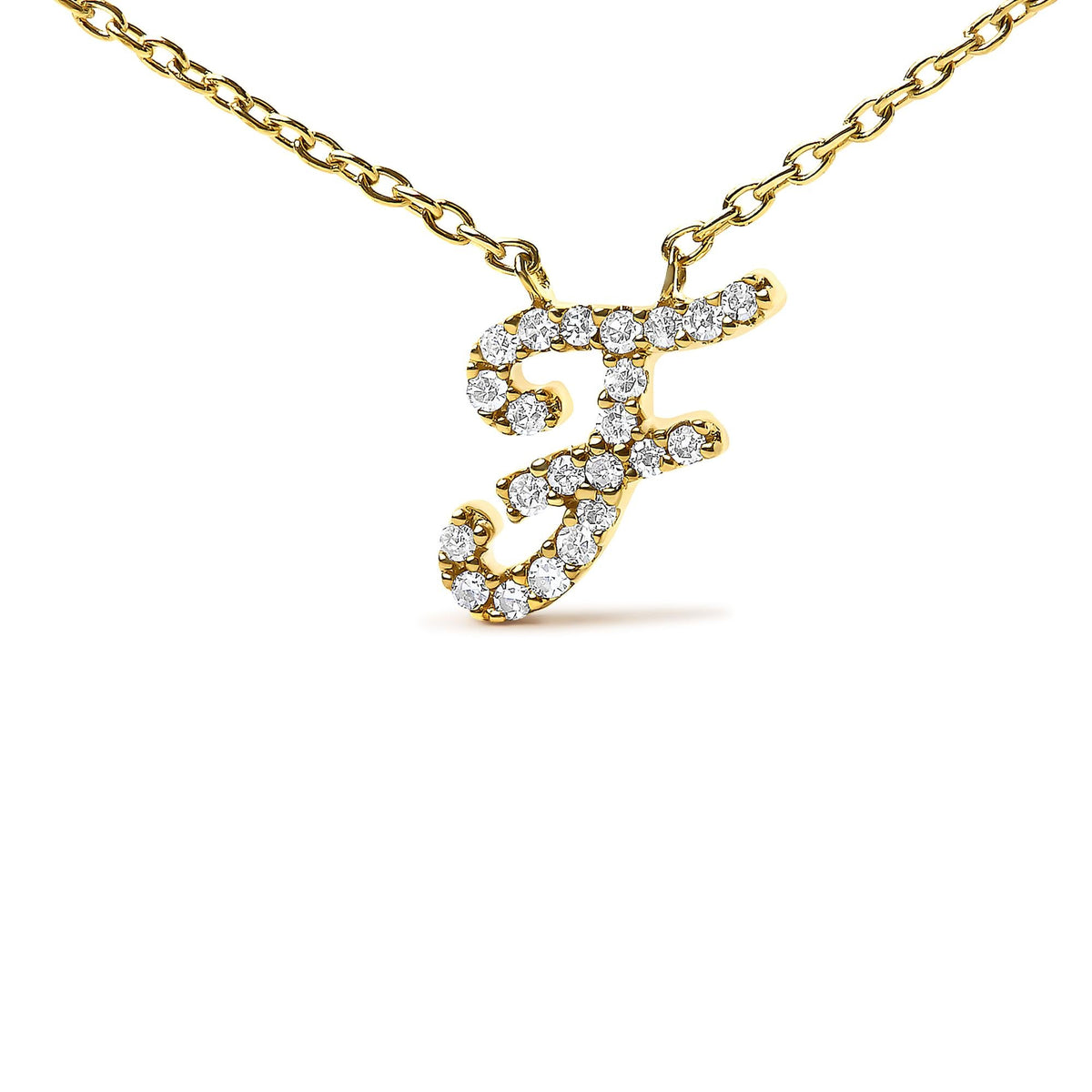 14K Yellow Gold Diamond Accent "A-Z" Initial Script Style Pendant Necklace