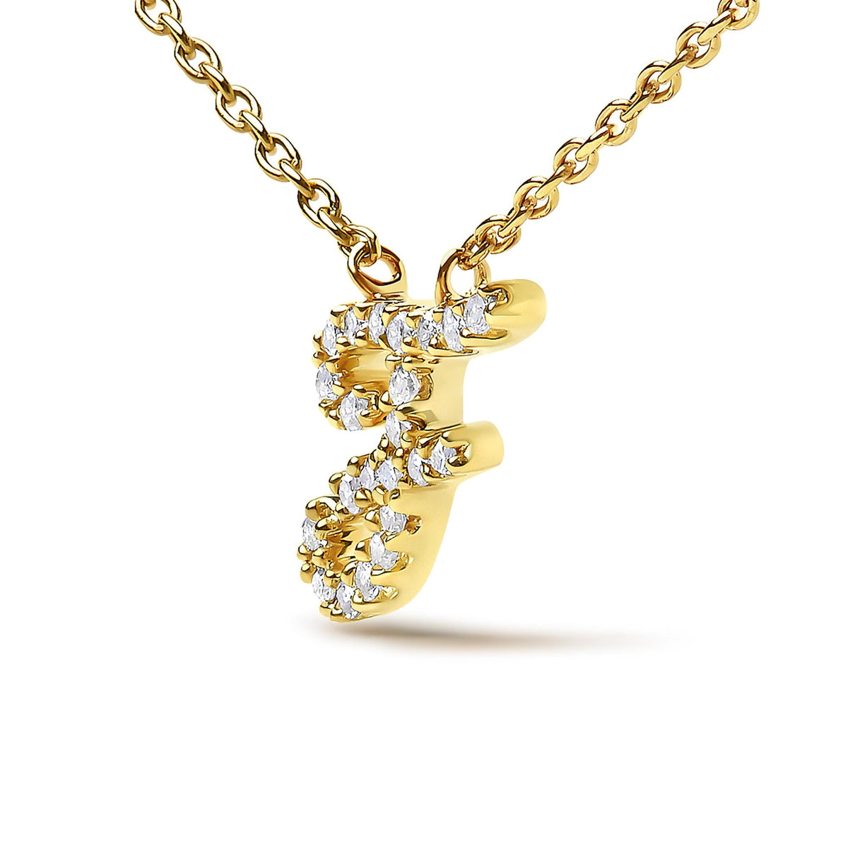 10K Yellow Gold Diamond Accent A-Z Initial Script Style Pendant Necklace